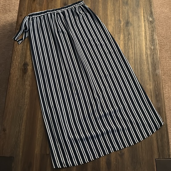 Lulus Start Anew Blue and White Striped Wrap Midi Skirt Small - Picture 7 of 12